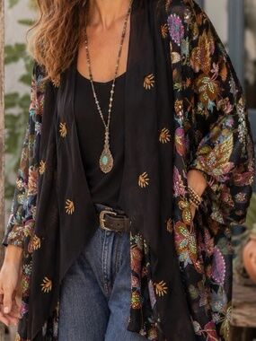 JOHNNY WAS WORKSHOP BOHO SILK KIMONO PLUS SIZE